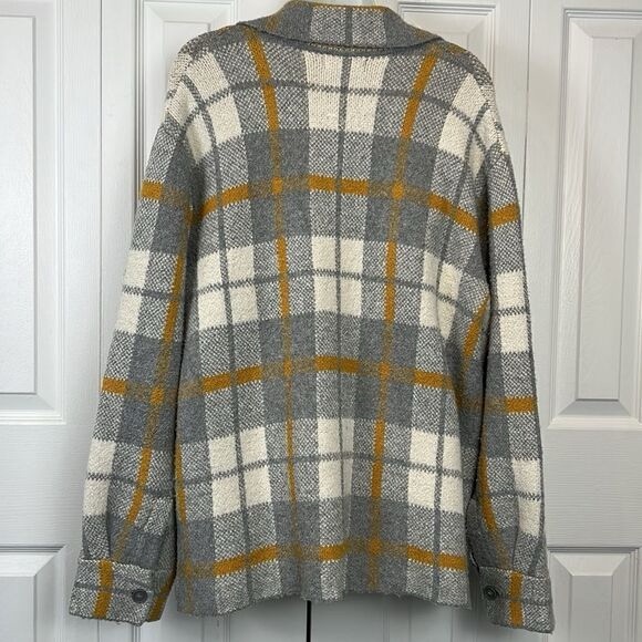 Rachel Zoe Grey Cream Mustard Plaid Sweater Shacket Size S  fits oversized - Picture 7 of 11